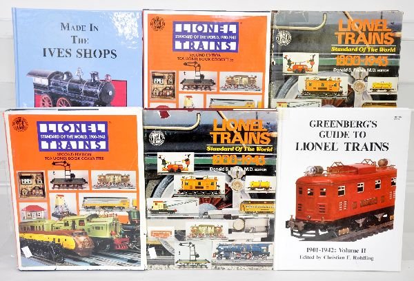 6 Pre War Lionel Train Reference Books: Includes 2 each of 1st & 2nd editions of the TCA books; Made In The Ives Shops, by Robinson; Greenberg's Guide to Lionel 1901-1945. Great information!