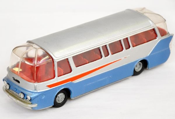 Scarce Spot-on 156 Mulliner Coach: 1:42 scale diecast bus. Only the second we have seen. This is the red interior version. It shows light playwear, C7+-8