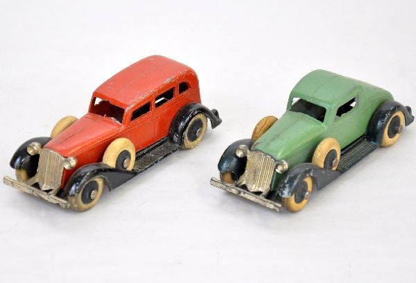 2 Tootsietoy Grahams: Fairly clean & intact, includes a two-tone coupe & sedan, both with side mounts. They show light to moderate playwear, C7-7+