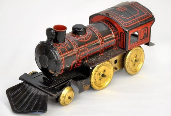 Early Marx Wind-up Train: Circa 1930s. Litho tin, 9 1/2" long. Mechanism functions and this toy is near like new condition, C8+-9