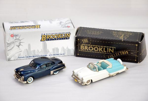 2 Boxed Brooklin Oldsmobiles: 1:43 scale. Includes #39 1953 Fiesta Convertible; #114 1949 88 Club Coupe. Both appear like new, but may be missing minor trim parts, C9