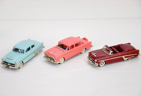 3 Brooklin Hudsons: 1:43 scale. #135 1955 Hornet with Continental spare; #113 1954 Hornet Special Club Coupe; #140 1954 Convertible. All appear like new, but may be missing minor trim parts, C9