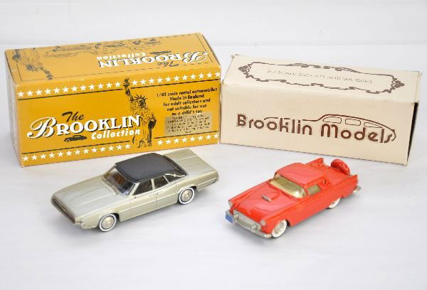 2 Boxed Brooklin Ford Thunderbirds: 1:43 scale. Includes #92 1967 4-door Landau; #13 1956 Coupe. Both appear like new, but may be missing minor trim parts, C9