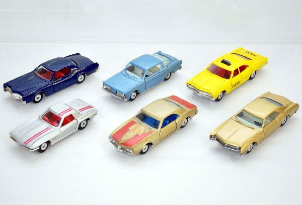 6 Sabra Cragstan 1/43 Vehicles: Israel. Includes 8105 Corvette Stingray; 8106 Buick Riviera; 8116 Chevy Taxi; 8110 Cadillac Eldorado & 8119 Pontiac Firebird with added gold paint. Otherwise show light playwear, C7+