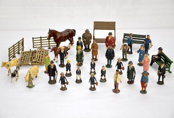 42 John Hill Civilian Figures: Nice assortment of farm & city figures with some duplicates. Most show moderate playwear, C4-7