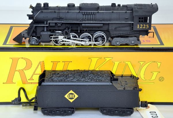 MTH RailKing 30-1332-1 Erie Mohawk: Unusual as the box states 4-8-2, but loco is a 2-8-4. It has ProtoSounds, light & smoke. It shows light to moderate runtime with a C8 body & box