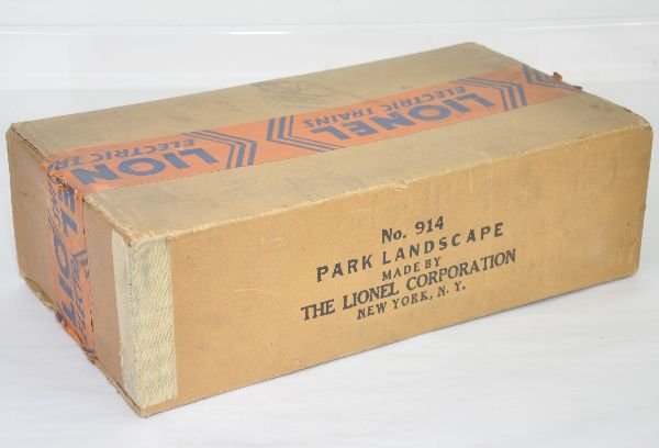 Sealed Boxed Lionel 914 Landscaped Park: As good as it gets! Factory sealed in box with 1935 tape. Some store writing on end, otherwise mint, C10 WOW