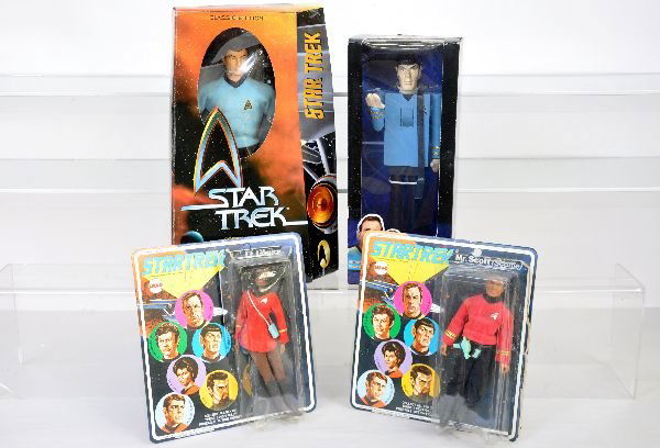 Various Star Trek Action Figures: Kurt S. Adler Mr. Space Christmas Nutcracker new in original box, box shows light play wear. Masudaya Robot YM-3 action figure in original box, box shows very light handling wear. Playmates Classic Ed