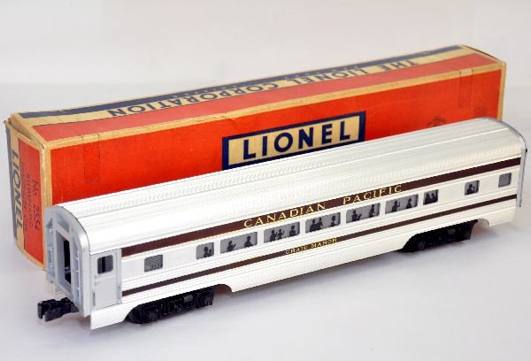 Boxed Lionel 2554 Craig Manor Coach: Separate sale only, circa 1958. It is clean with original stripes and a C7 box, car is C7+