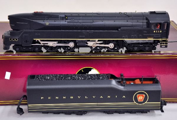 MTH 20-3226-1E PRR T-1 Steam Locomotive: 072. Super streamline 4-4-4-4 locomotive with long haul tender. Features include ProtoSmoke, Command, RailSounds 2.0 with passenger station ProtoEffects. It shows light run time with box, C8+
