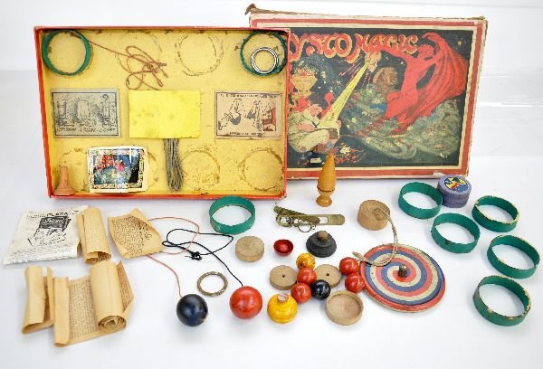 Early AC Gilbert Mysto Magic Set: Nice set, circa 1920s that includes several magic tricks & instructions. It has most inserts with it, just needs a bit of cleaning. They have several instruction sheets and appears 97% complete. It ha