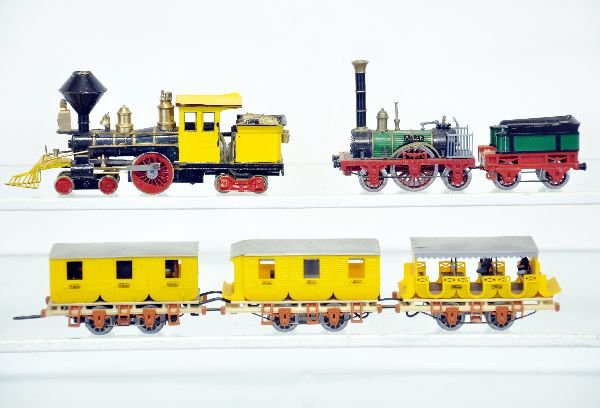 Trix HO Adler & Stork Leg: Includes a West German 5-car Adler set, 2-rail. Plus a diecast stork leg 4-2-4, probably Aristocraft. Both show light runtime. Examine photos closely