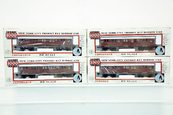 4Pc Boxed Life-Like HO Proto 1000 Subway Set: All Red Bird scheme. Includes 30020 powered car; 30021 through 30023 trail cars. All appear like new in boxes. Examine photos closely
