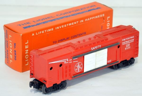 Mint Boxed Lionel 6530 Fire Safety Boxcar: As good as it gets! Clean, bright & unrun with a brick, perf window box, C10
