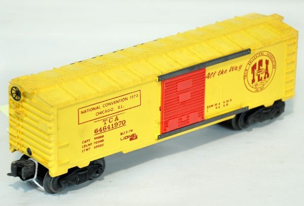 Lionel 6464-1970 TCA Boxcar: 1st MPC production car, with 1969 frame & wheels. It is unrun, but needs a light cleaning from display. C9
