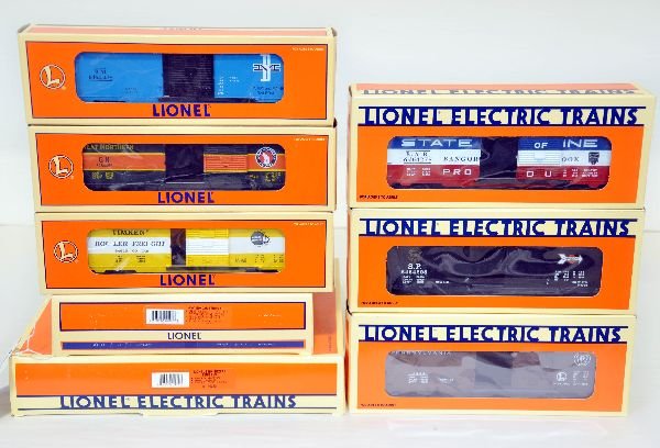 Lionel 29209 & 19272 6464 Boxcar Sets: Includes set 4 with B&A, PRR & SP; Set 7 with GN, Timken and B&M. They show very light runtime with C9 bodies, boxes & set boxes