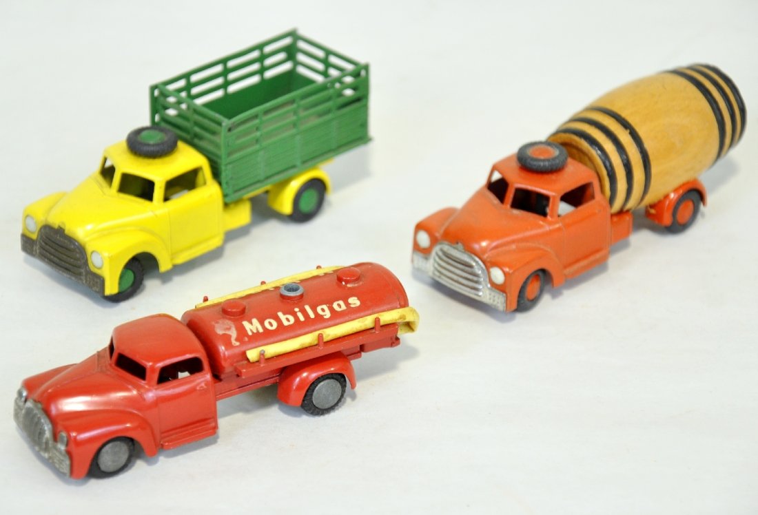 3 Tekno & Vilmer Trucks: Denmark. Includes Tekno Mobil gas truck; Vilmer Barrel & stake trucks. They show light playwear, C8-9