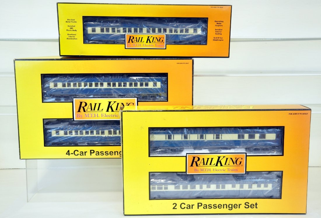Mint MTH RailKing Blue Comet Passenger Cars: Includes 30-6901 4-car set; 30-6902 combine/ diner set & 30-6903 coach. All are new in boxes, C10