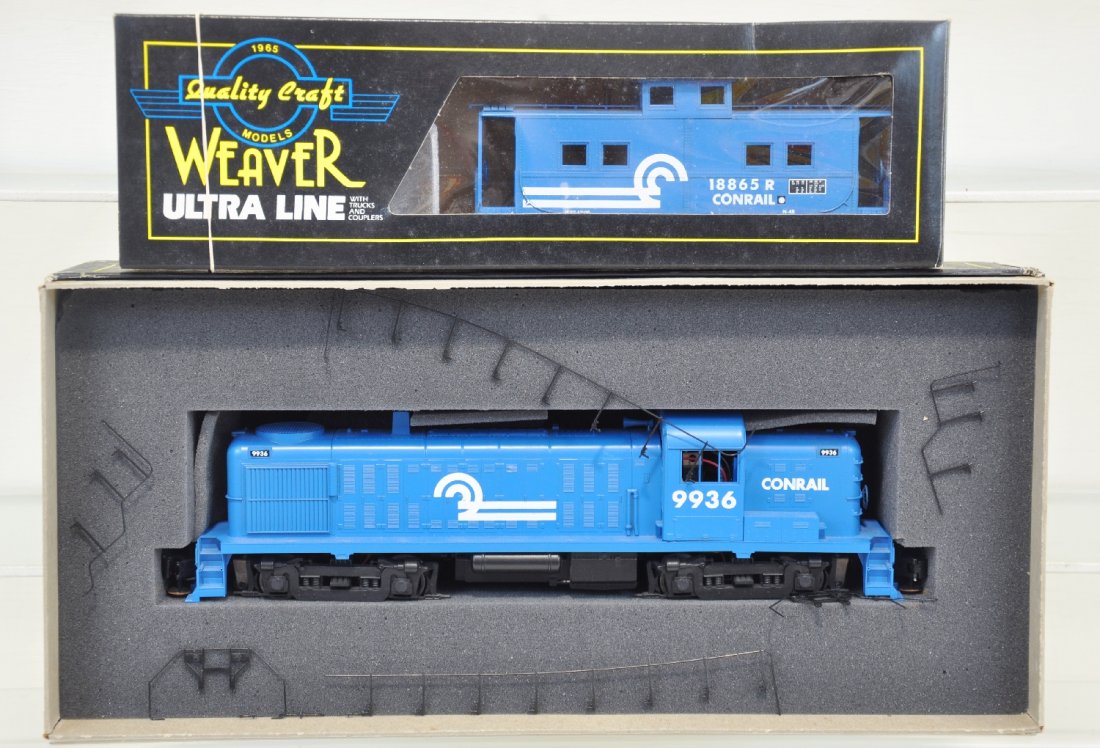 Weaver 5502 Conrail RS-3 Diesel & Caboose: Includes a nice 8-wheel drive diesel with traction tires (DDP), 18865 caboose. They show light runtime with C9 bodies & all handrails present with boxes