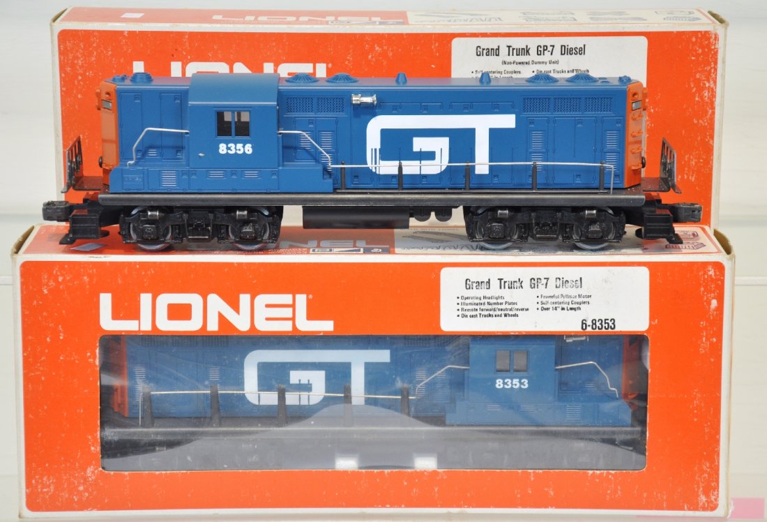 Lionel 8353 and 56GT GP-7 AA Diesels: Includes 8353 powered diesel and an 8356 matching dummy. Unrun with nice Obs. C9