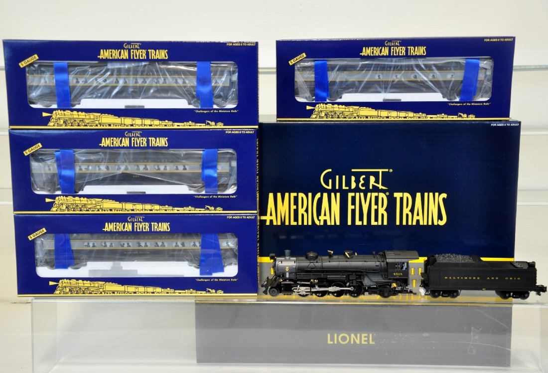 Lionel American Flyer 49612 B&O Passenger Set: S Gauge. Includes a 2-8-2 light Mikado with Command, TrainSounds 5.0 with TowerCom, CrewTalk and more, plus combine; 2 coaches & observation. It is new in set box with shipper, C10 (see next lot for e