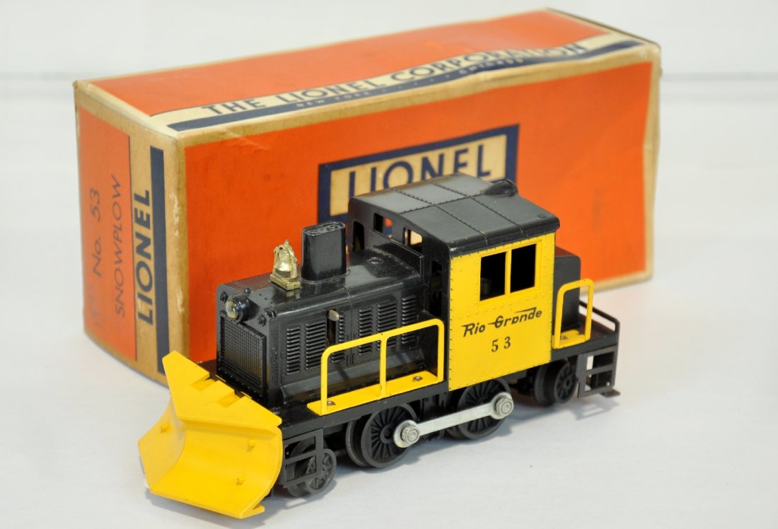 Clean Boxed Lionel 53 RG Snow Plow: Bright & clean with intact struts. It shows light playwear with box, C8