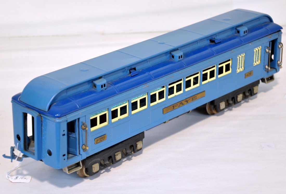 Restored Lionel 420 Blue Comet Pullman: Standard Gauge. Faye Pullman with brass trim. One truck is loose, otherwise restored