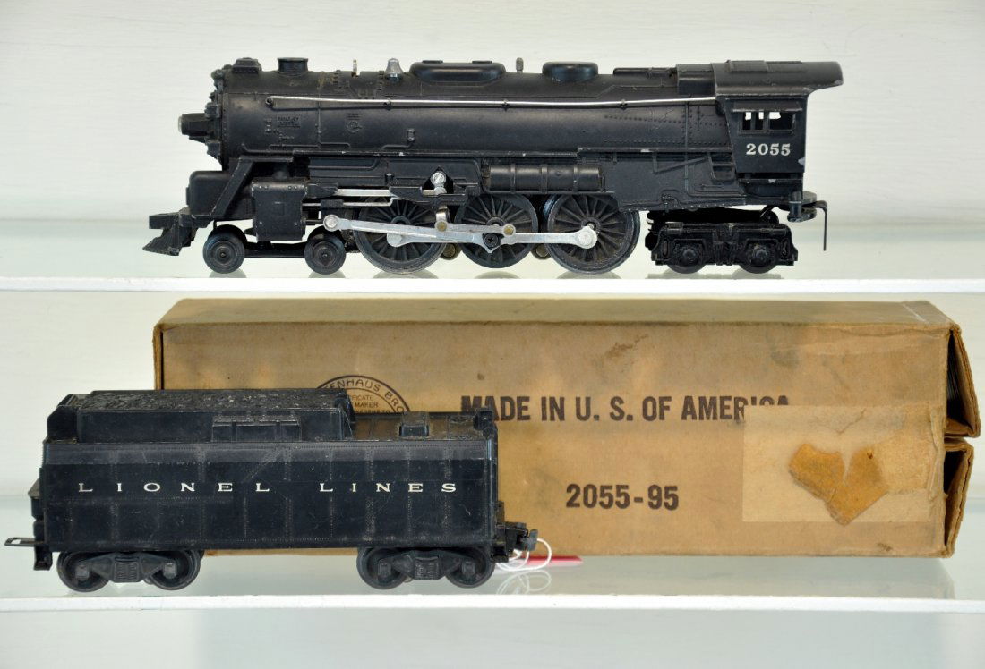 Lionel 2065 Steam Locomotive: Clean with bright rods & nice original box & SP pellets; 6026W tender that needs a cleaning. Both show light to moderate playwear, C7