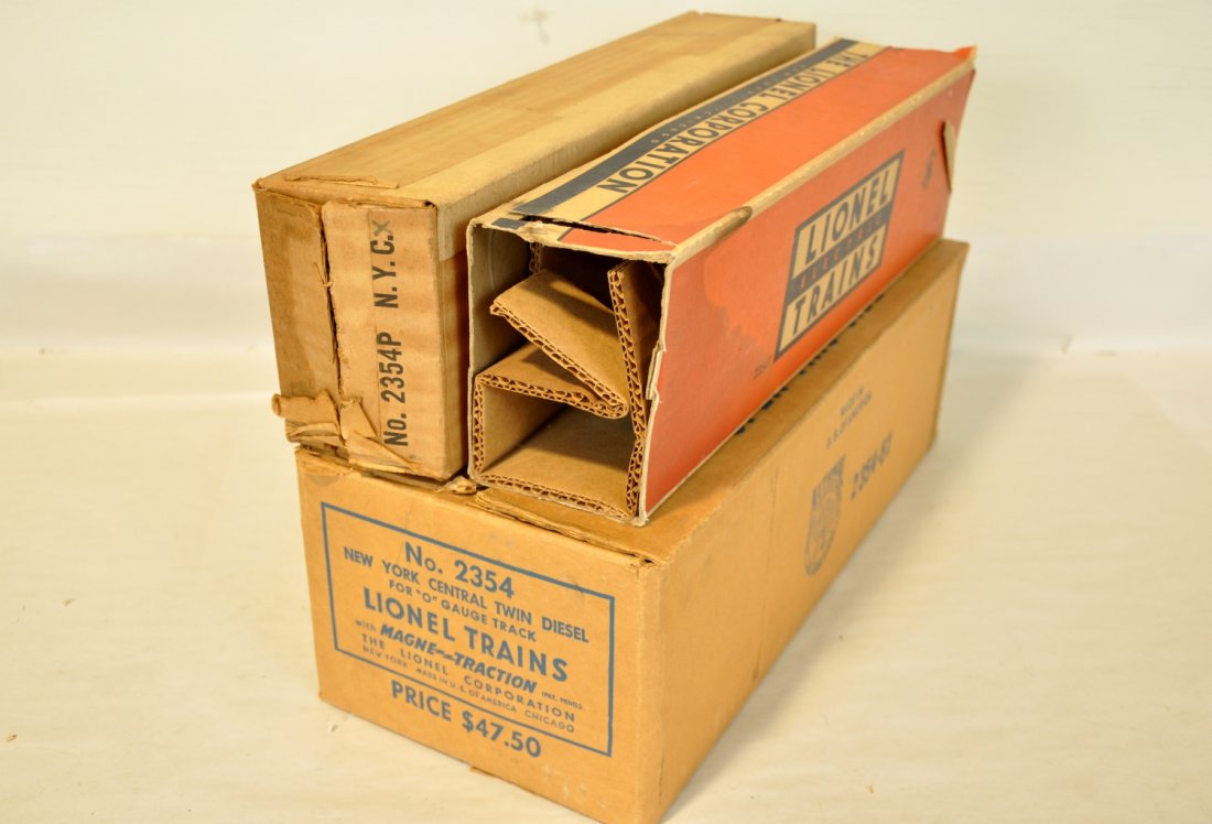 EMPTY Lionel 2345 Master Carton & Boxes: Includes a C8 master carton with bright color; 2354Px with liner, C8; 2354T with liner, incomplete C5