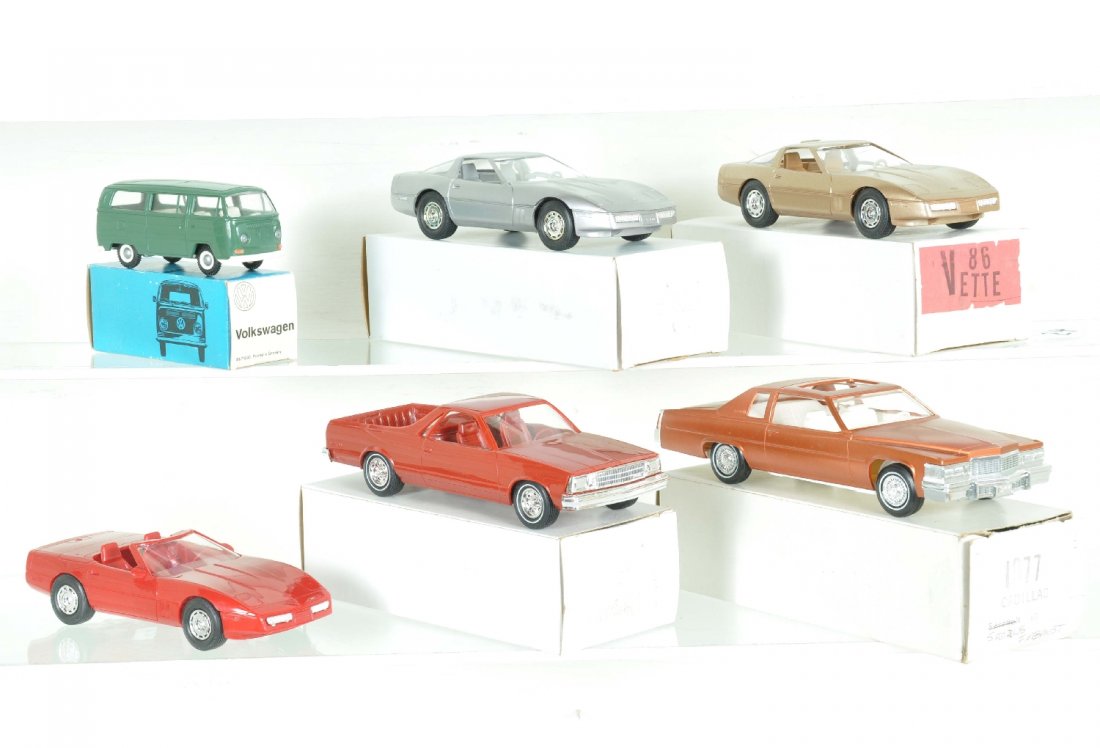 1957 & 1958 Promo Style Cars: Includes a Wyandotte 3100 1958 Cadillac Sedan, repair to front bumper, hairline to 1 rear strut; JoHan 1958 Plymouth, some wear to chrome, but plastic is intact for a change, C6
