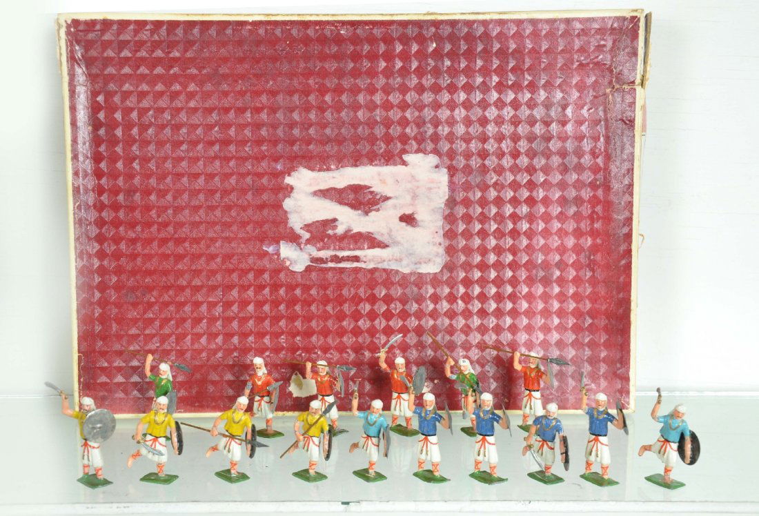 Boxed Heyde Soldiers: Interesting Caucasian figures. They have white lower covers with red ties. Their tops are assorted colors and they have white dessert style head coverings. Weapons are middle eastern swords, spears wi