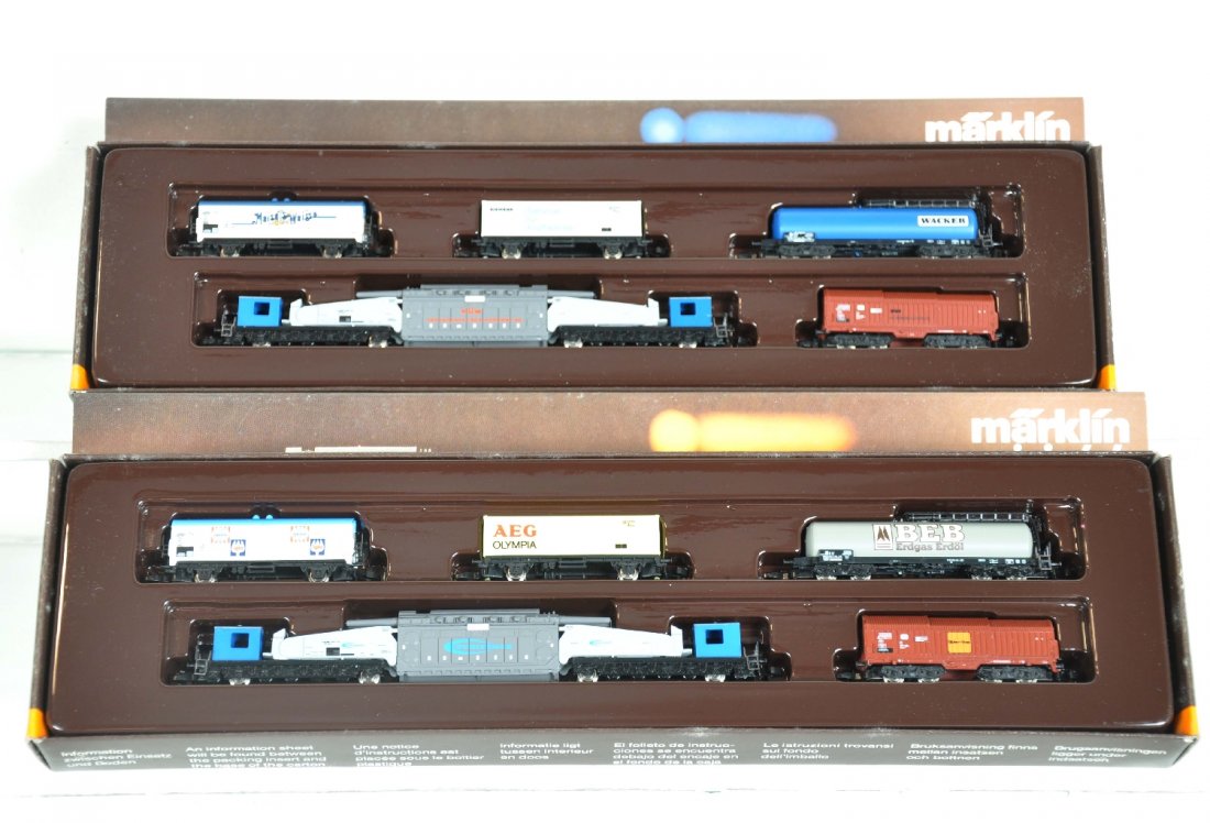 2 Marklin Z Gauge Car Assortments: Includes 8689 & 8690. Each has 5 cars with a transformer carrier. They are like new with boxes, C9-10