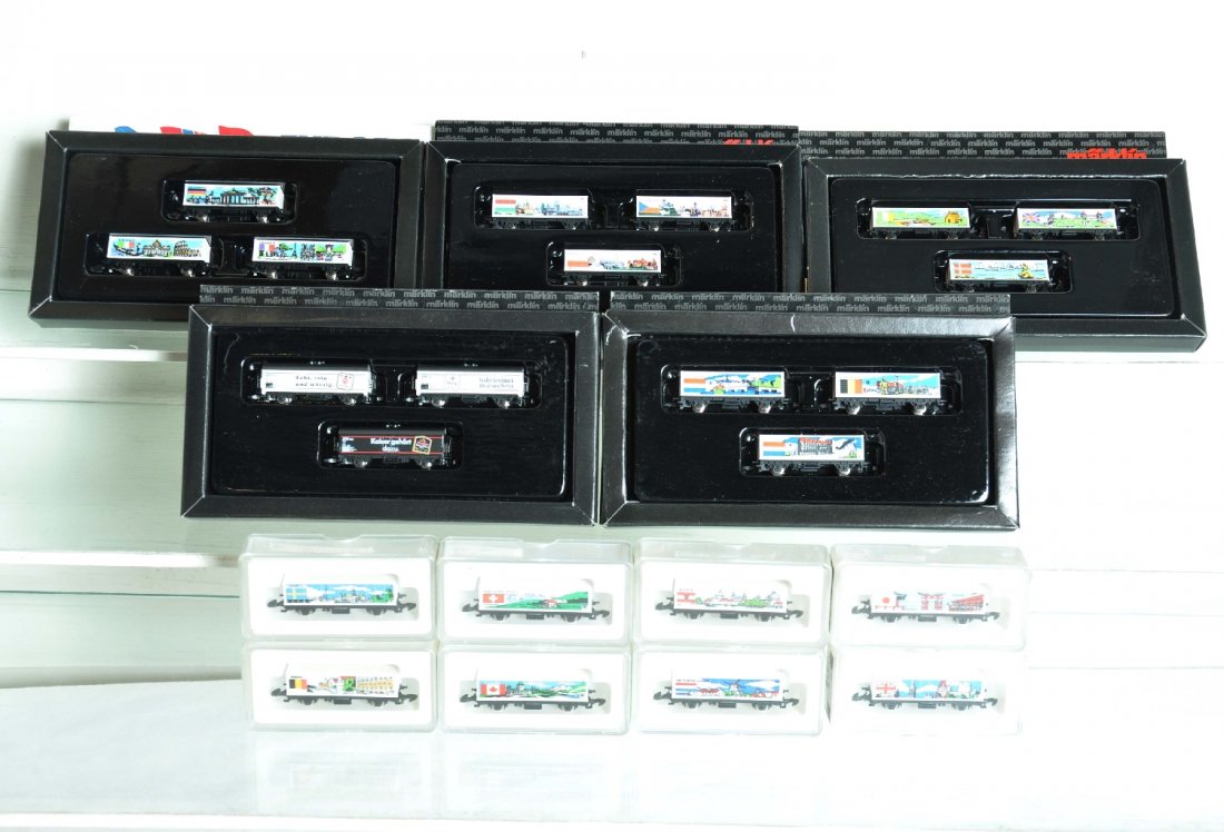 Marklin Z Gauge International Cars, Plus: Includes 88126; Set A & C; 88126A; 2550; 2551; 2552; 2516A; 2510A; 2414A; 82553 & 82554; Plus a 3-car Liquor Reefer set. All appear like new with boxes, some missing labels, C9-10