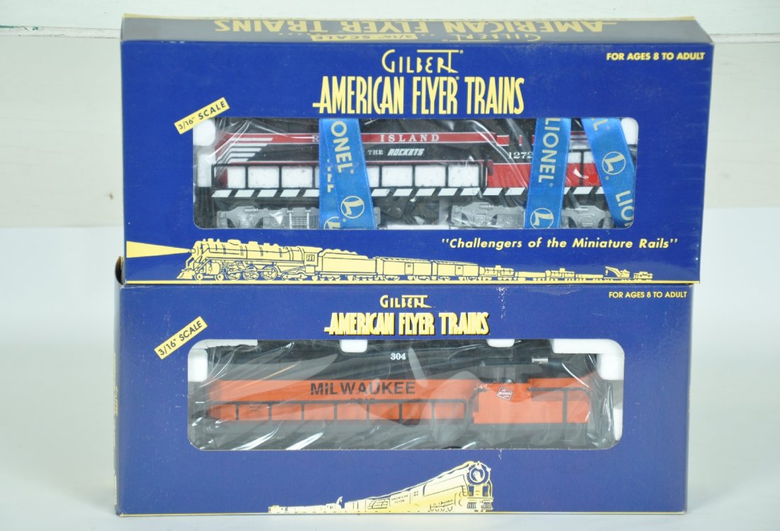 2 Lionel-American Flyer Diesels: S Gauge. Includes a 48033 RI GP7; 48020 MR GP9. Both appear new in boxes, C10