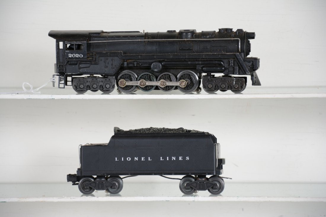 Clean Lionel 2020 PRR Steam Turbine: Nice 6-8-6 loco with 100% nose decal; 6020W whistling tender. They show light to moderate playwear, C7-7+