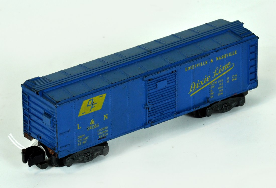 American Flyer 24066 L&N Boxcar: S Gauge. Clean with nice lettering. It has a small chip in catwalk, otherwise shows light to moderate playwear, C6+