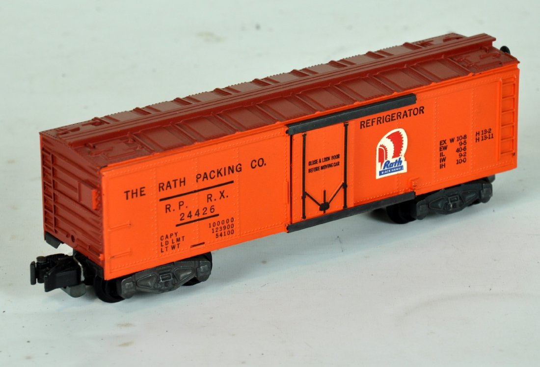 LN American Flyer 24426 Rath Reefer: S Gauge. Clean & bright with awesome stickers. It appears unrun, C9