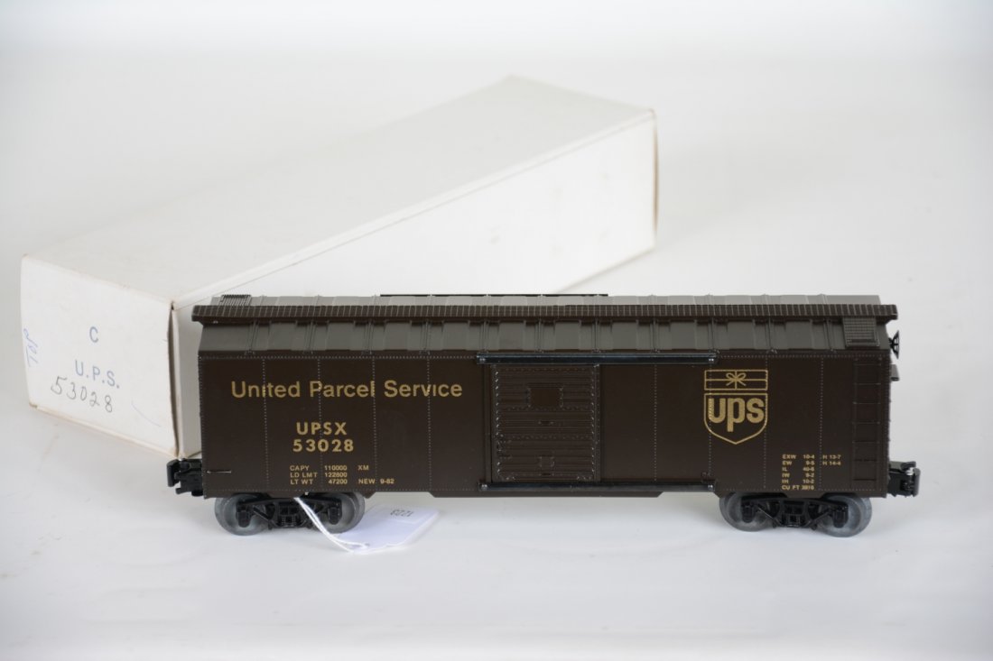 Scarce Boxed KMT UPS Boxcar: This is the car that spurred the law suit. Very limited production. It is unrun with box, C10