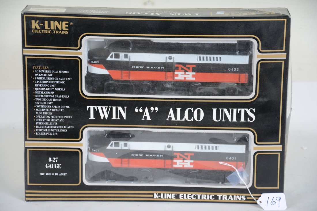 K-Line K21491 NH AA Alco Diesels: Dual motor power unit, clean showing light runtime with C9 bodies & setbox. (see next lot for cars)