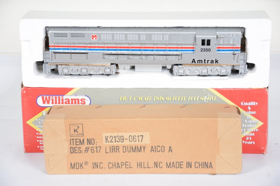 Mint Williams & K-Kline Diesels: Includes a Williams 972350 Amtrak FM diesel with horn; K617 LI dummy Alco sealed in shipper. Both are mint, C10
