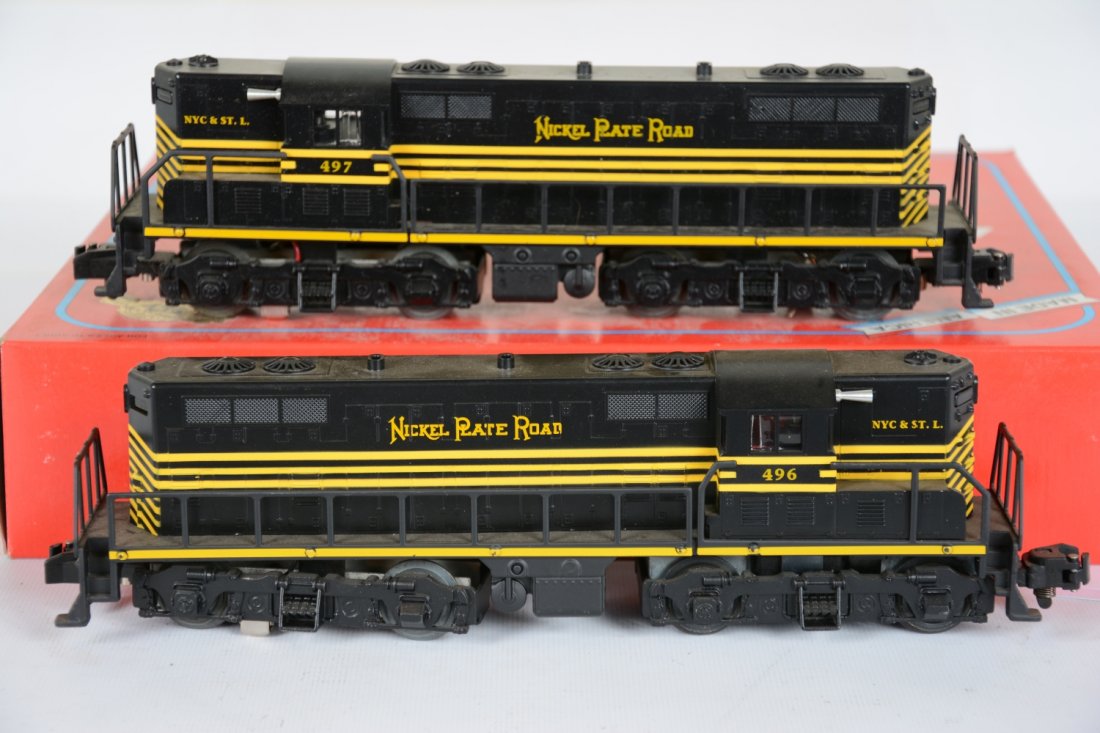 Lionel-American Flyer 48017 NPR GP7 AA Diesels: S Gauge. Nice power & dummy set that has light shelf dust, but are unrun with master carton, C9