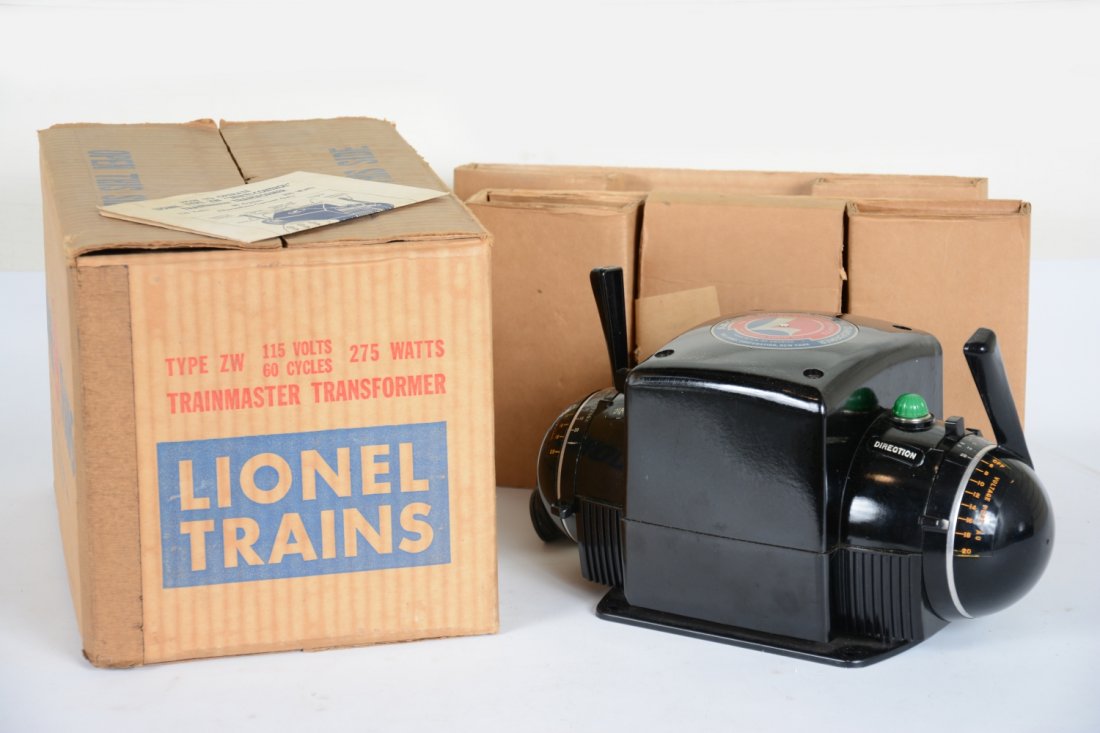 Nice Boxed Lionel ZWR 275 Watt Transformer: Very clean with original cord and correct stamping on base. It has a C7+ taped box with all inserts and instructions, case is C8, sold AS-IS