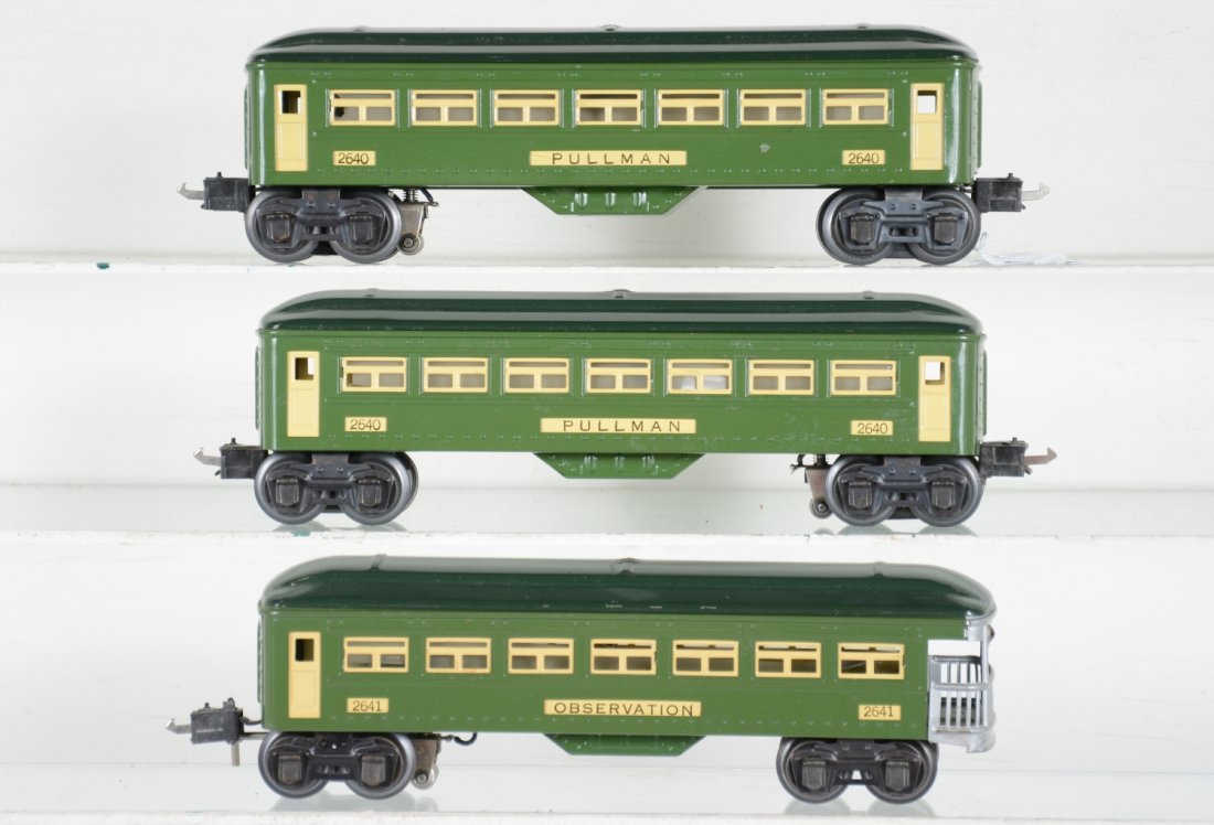 Super Lionel 2640 Passenger Cars: Includes 2 #2640 Pullmans; 2641 observation. Pullmans have low couplers, obs has high. The paint is awesome as is the lettering, C8