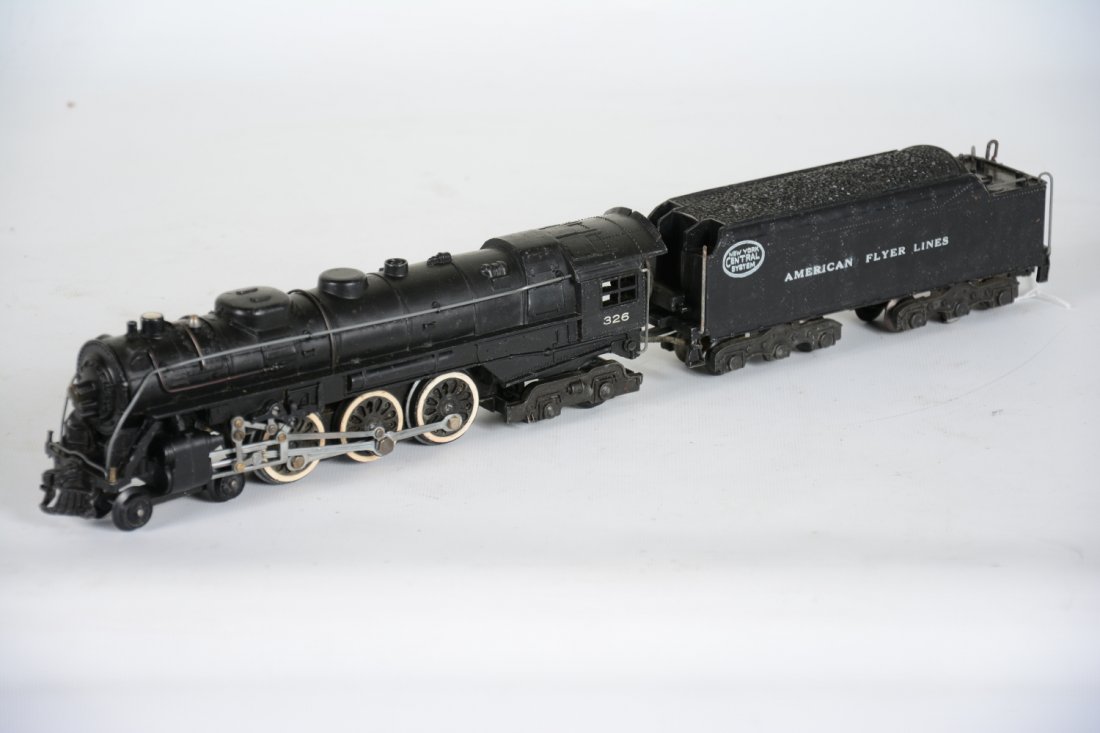 American Flyer 326 NYC Hudson Locomotive: S Gauge. Clean small motor version with bright rods and lettering. It shows light playwear, C7+
