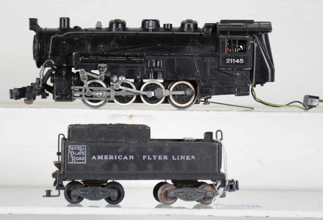 Scarce American Flyer 21145 NPR Switcher: S Gauge. Nice 0-8-0 switcher with smoke, Choo-Choo, headlight & 2-position reverse. It is fairly clean with nice rods and lettering. It shows light to moderate playwear, C7