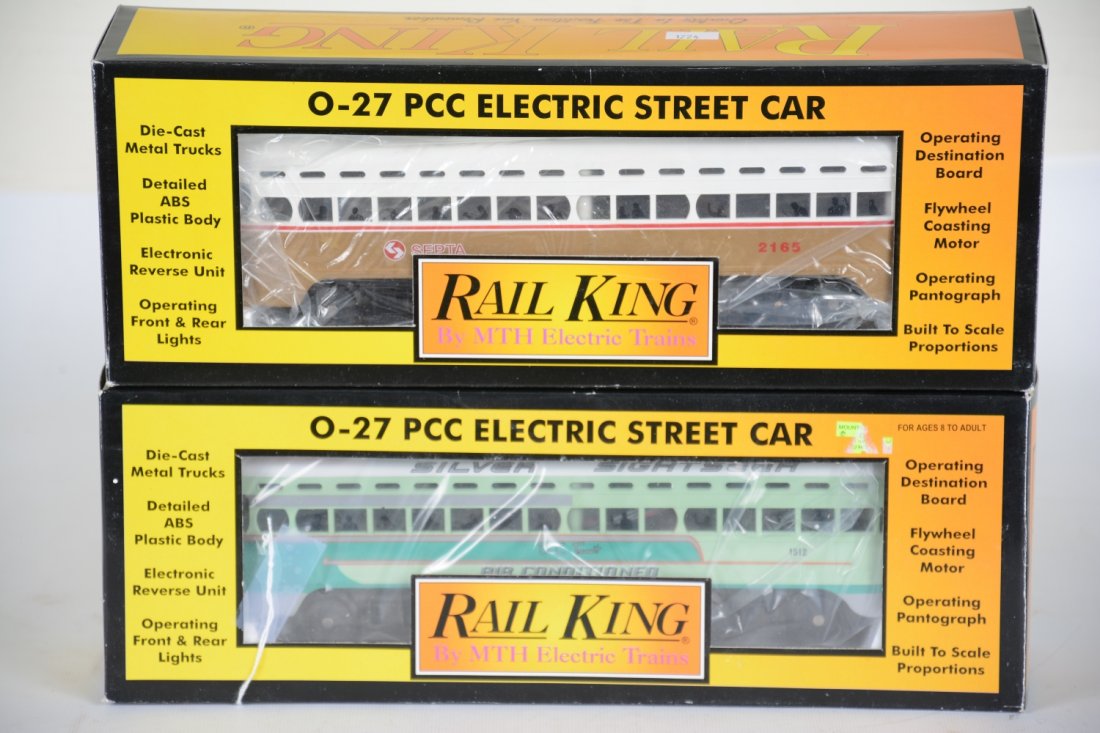 MTH RailKing Street Cars: Includes 30-2501-0 Washington; RK2503 Philadelphia SEPTA. They appear like new with boxes, C10
