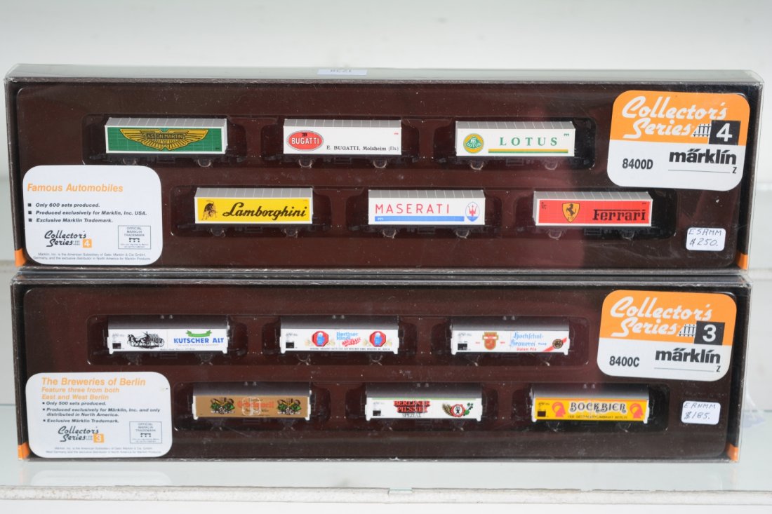 Marklin Z Gauge Beer Car Sets 3 & 4: Includes 8400C & D 6-car reefer sets. All different and new in boxes, C10 (see lot 347 to complete the set)