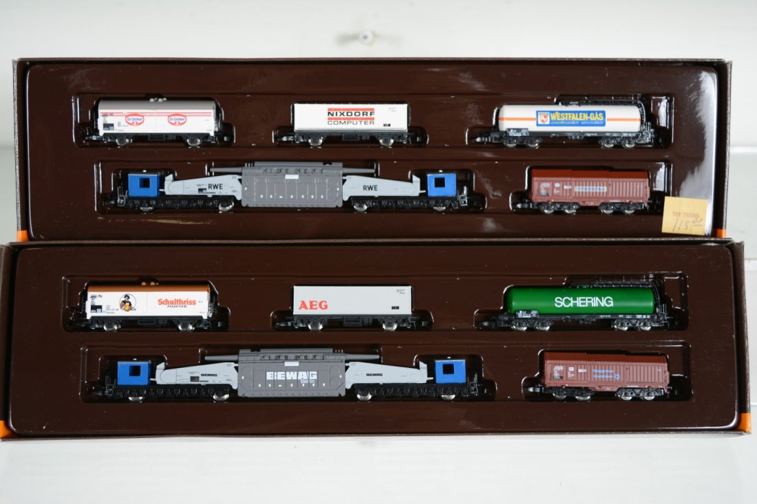 Marklin Z Gauge Freight Car Assortments: Includes an 8691 & 92 5-car assortments with a transformer carrier in each. They appear new in boxes, C10