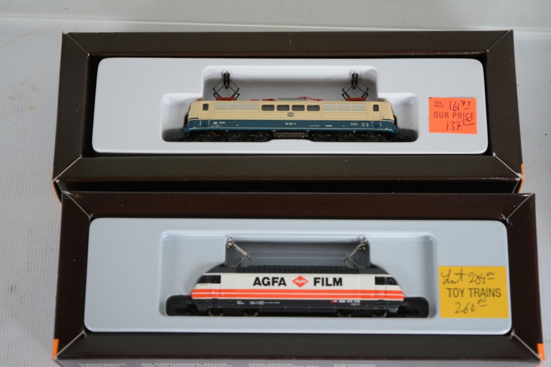 Marklin Z Gauge 88442 & 8858 Electric Locomotives: Includes an 88442 Agfa Film BO-BO; 8858 DB express electric. Both are new in boxes, C10