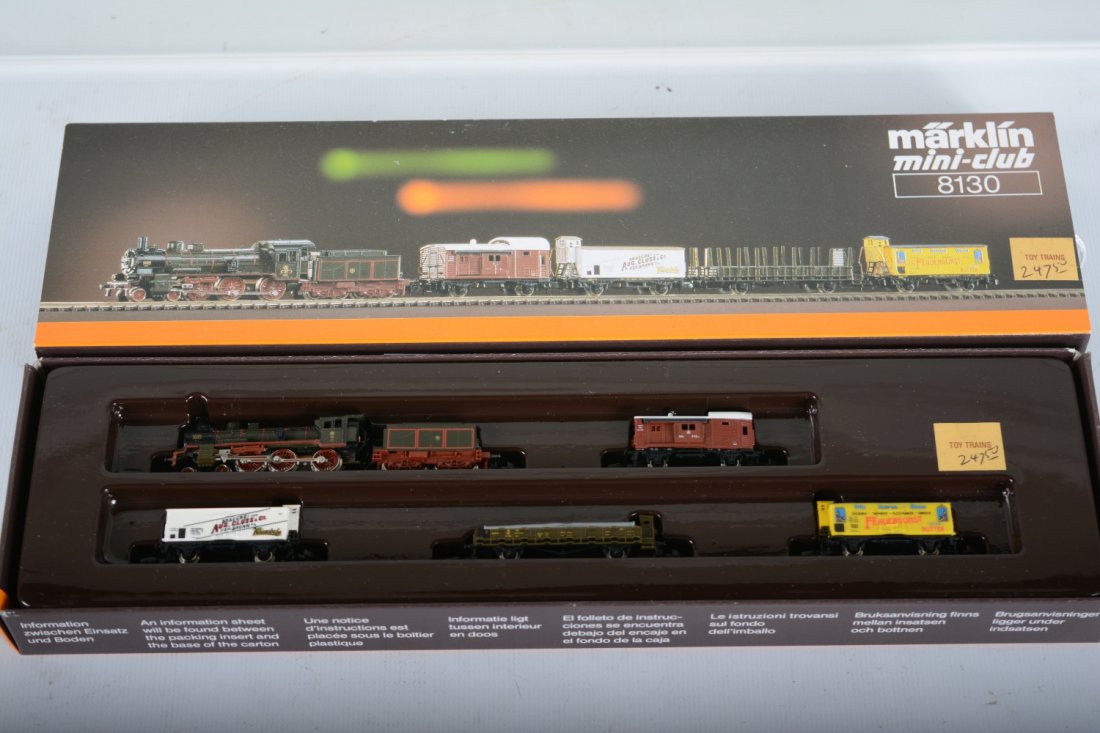 Marklin Z Gauge 8130 Belgian Steam Freight Set: Includes a 4-6-0 steam loco & tender; goods wagon; reefer; stake flat & reefer. All are new in set box, C10